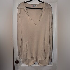 Beige Women's V-Neck Sweater Romper